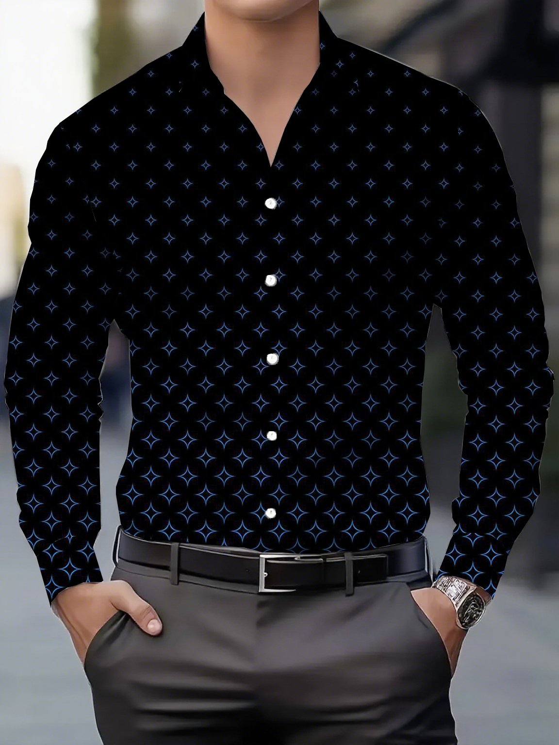 Camisa Street Style ejecutivo casual estampado de manga larga para hombre