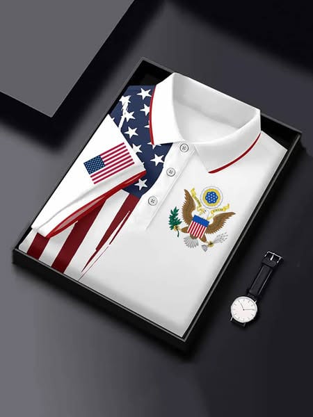 Camisa polo retro Independence Day estampado para hombre
