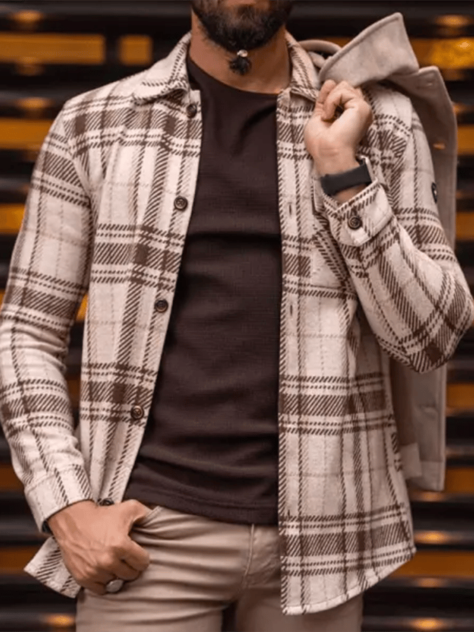 Vintage Western a cuadros de manga larga Jackecamiseta para hombre
