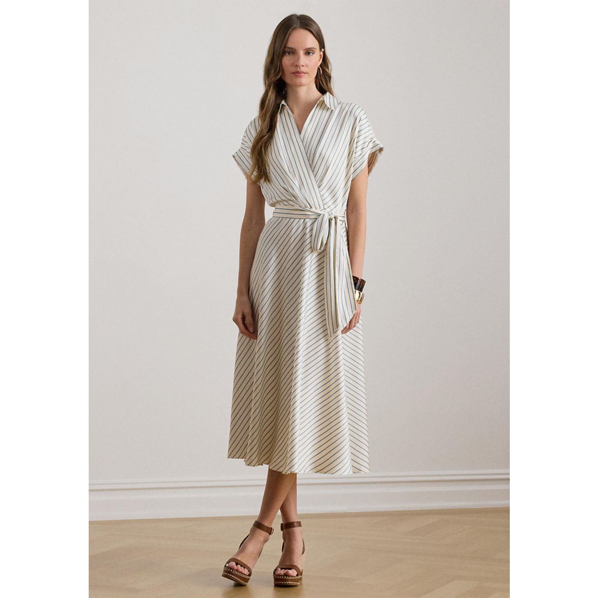 Women's Striped Belted Twill Dress - 1