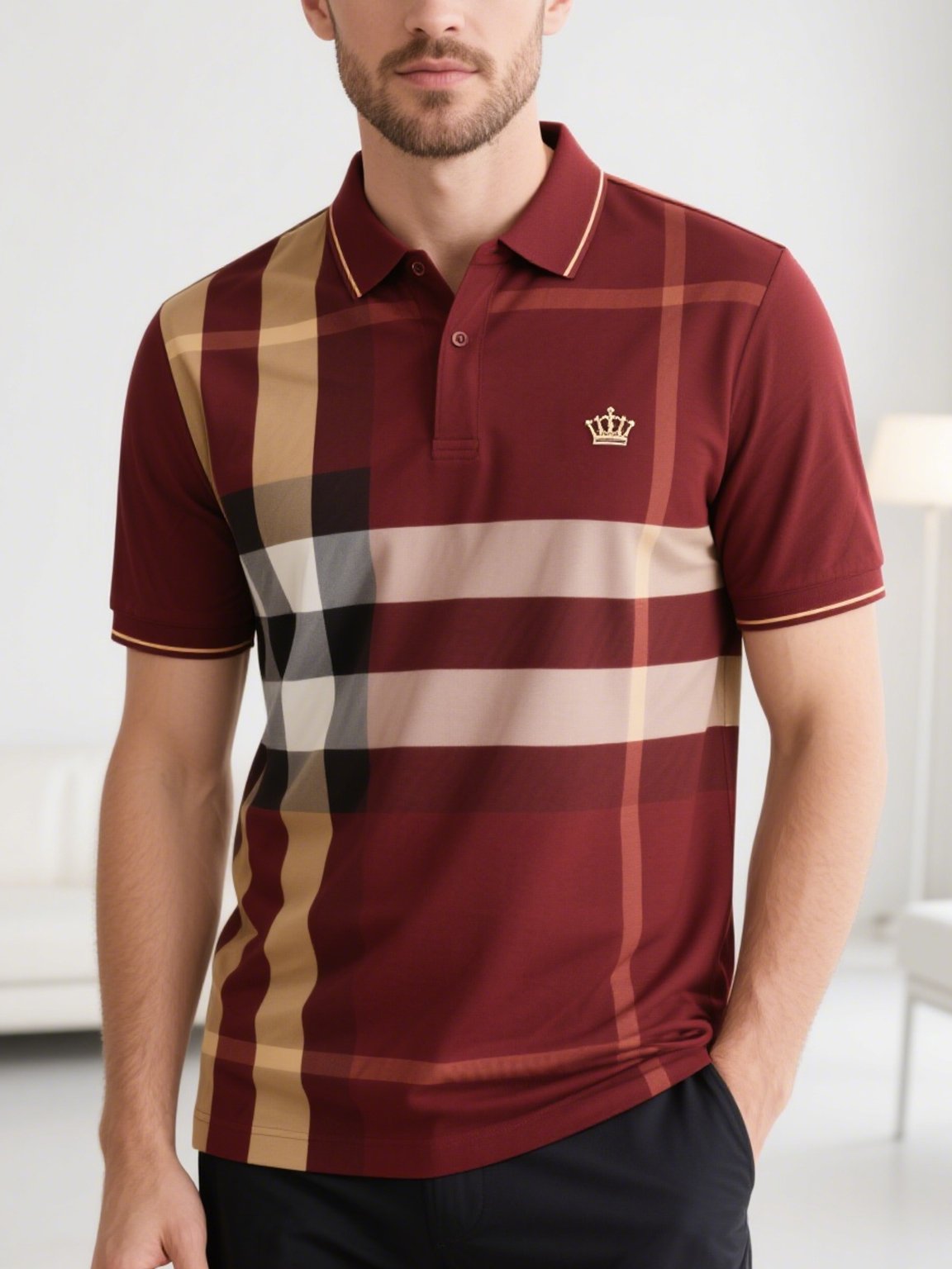 Camisa polo ejecutivo casual Button de manga corta para hombre
