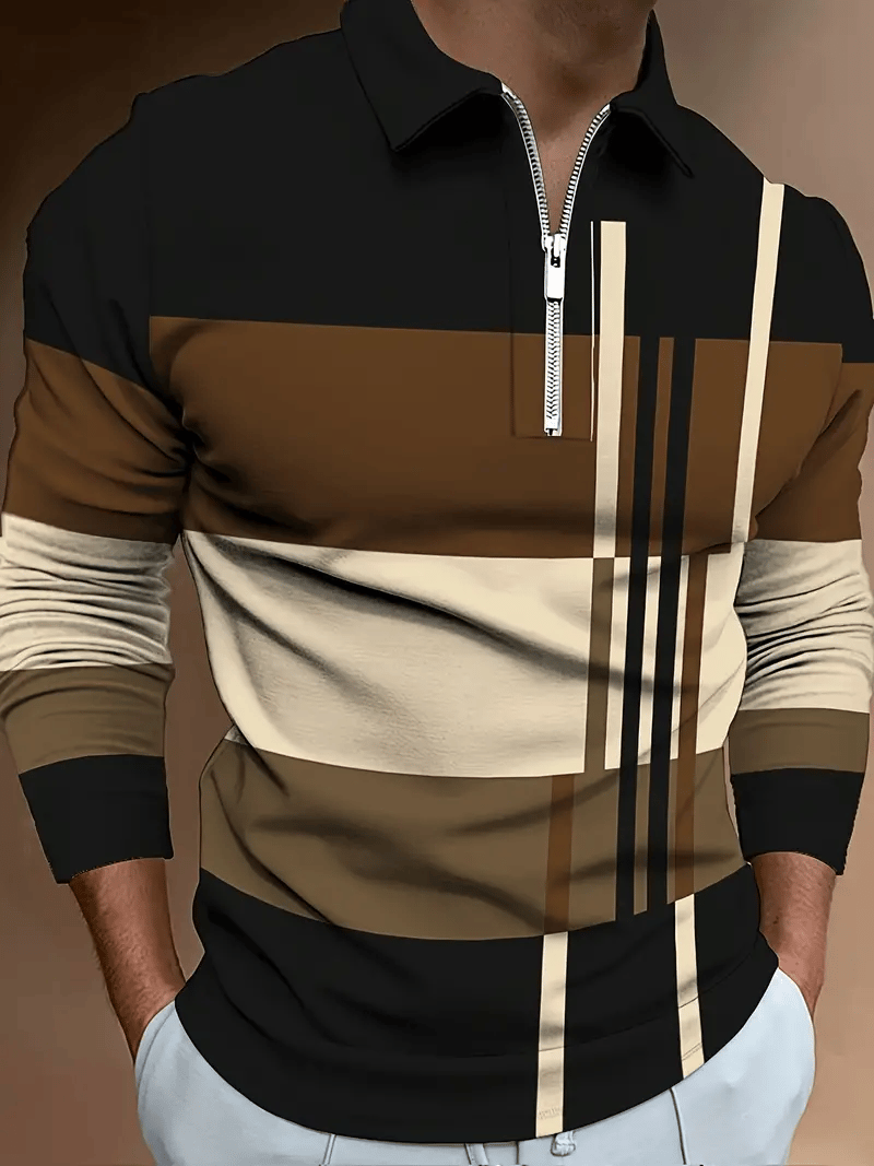Camisa polo Trendy ejecutivo a rayas cierre para hombre
