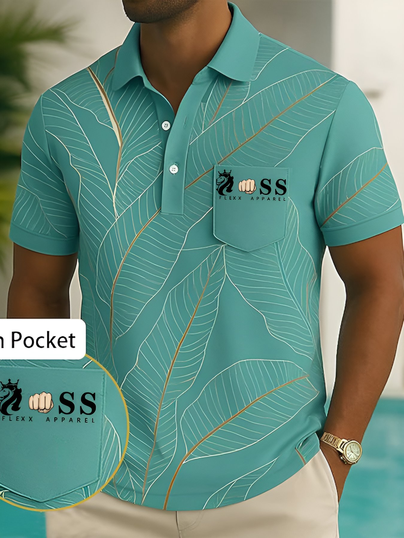 Casual ejecutivo Abstract geométrico Contrast Color Polo (With bolsillos) para hombre