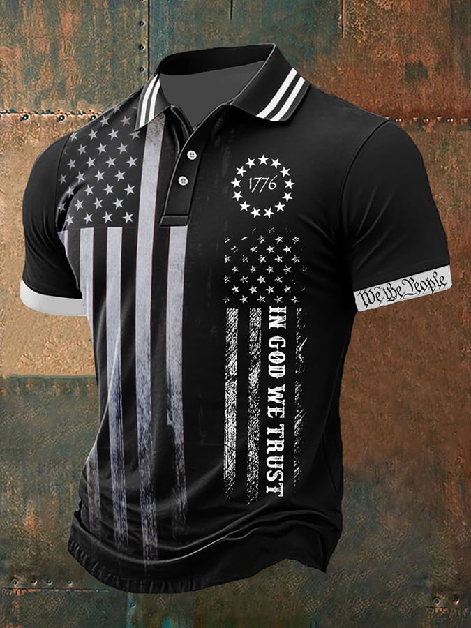 Camisa polo vintage Flag In God We Trust estampado para hombre