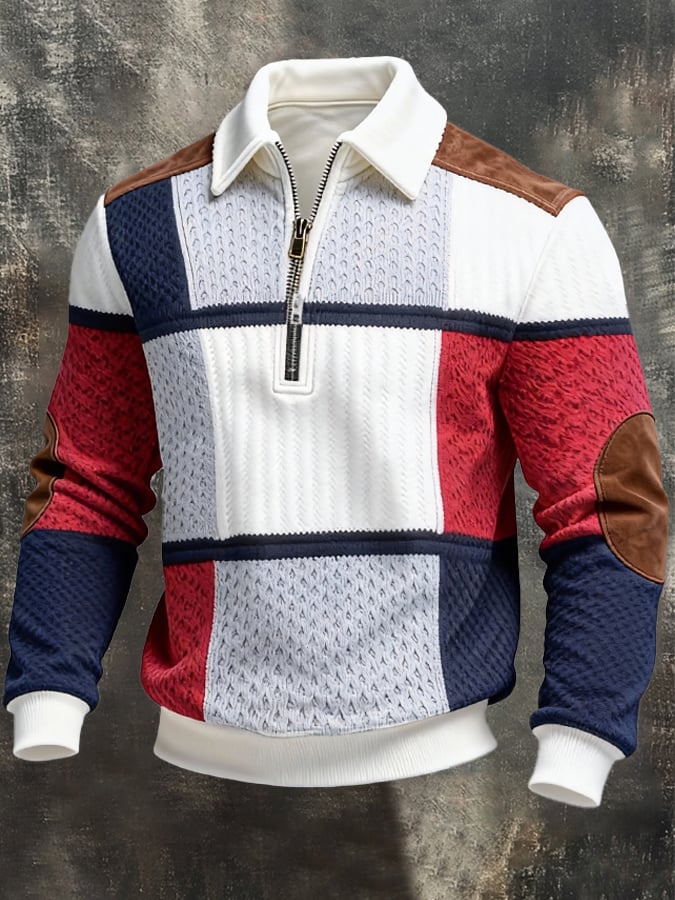 Sudadera retro en bloques de color estampado cierre para hombre
