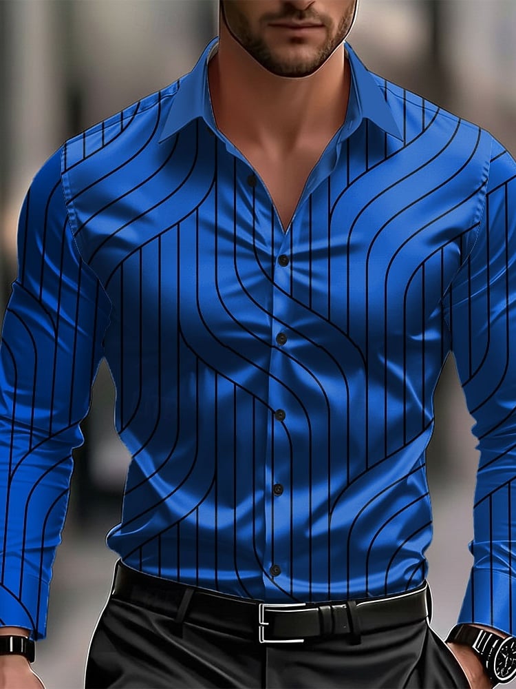 para hombre Geometric Pattern Waves Abstract Arcamiseta para hombre de lujo ejecutivo de manga larga camisa