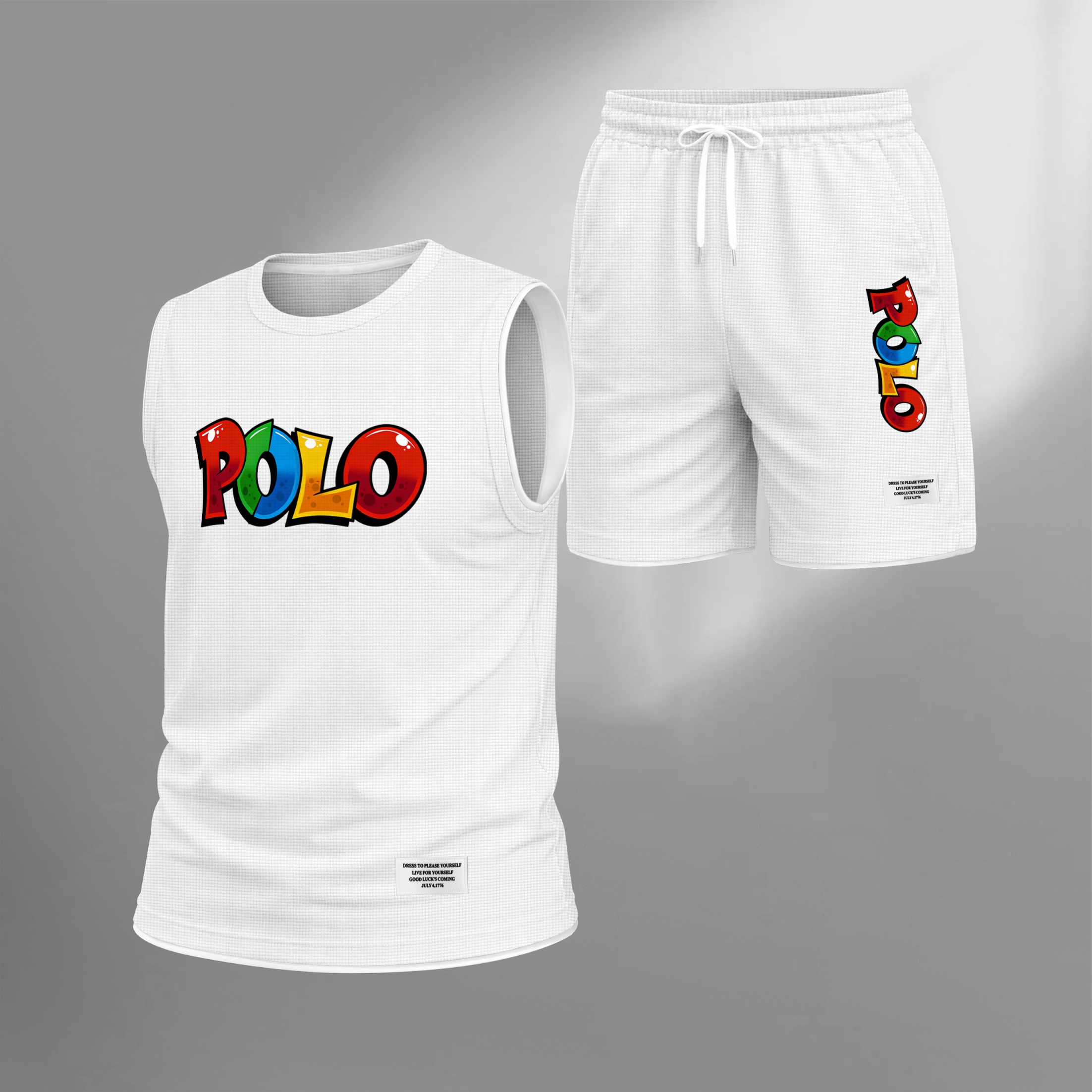 Shorts Graffiti Letter estampado Summer Set Sleeveless Tank Top & Matching Outfit, Lightweight casual Streetwear Athletic Set for Everyday & Holiday para hombre