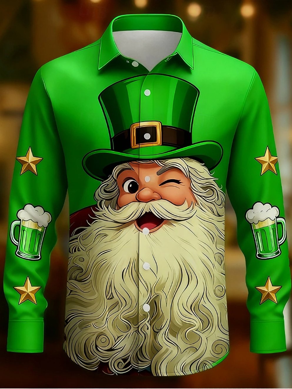 Camisa St. Patrick's Day Clover Saint Patrick Green Beer Button Up camisa de manga larga para hombre