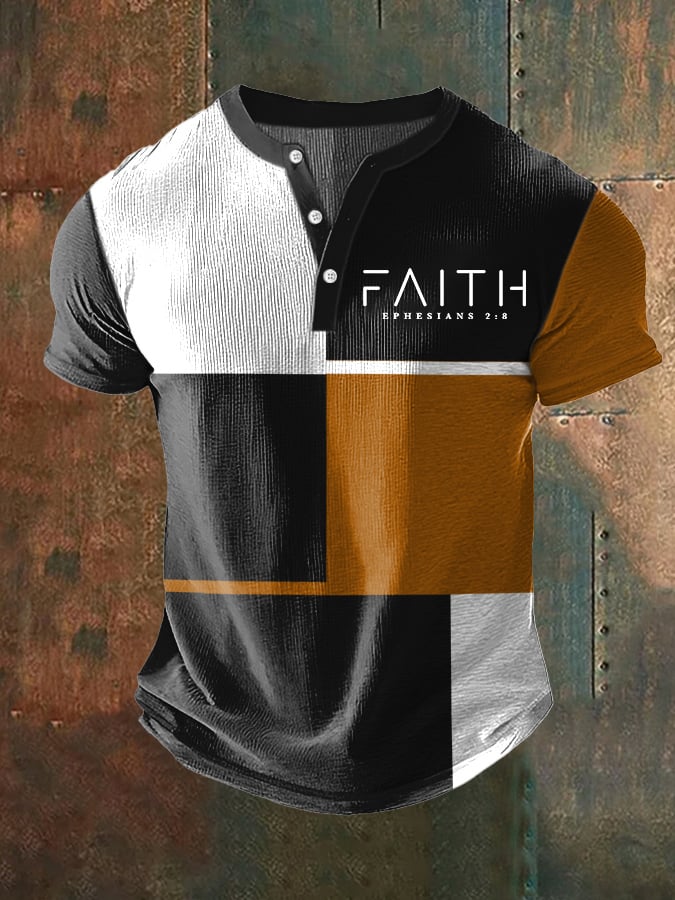 Camisa Faith casual Contrast Color Waffle Henley para hombre