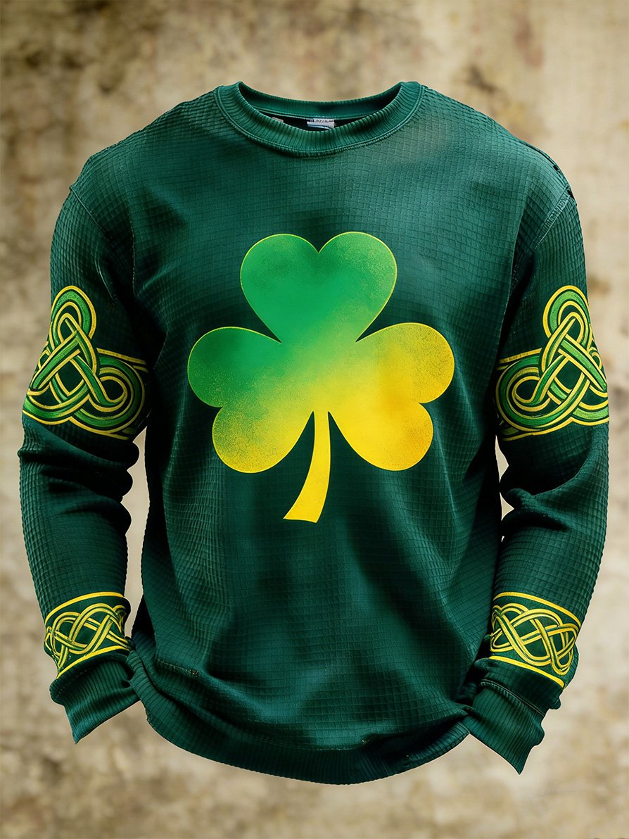 Camiseta St. Patrick's Clover Art Waffle de manga larga para hombre