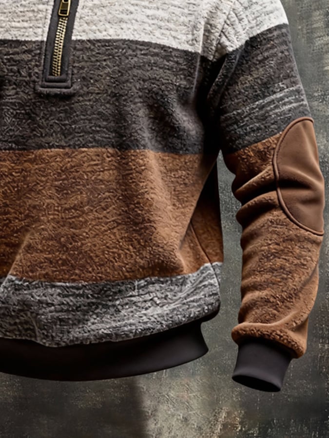 Sudadera retro en bloques de color estampado Color-Blocked con cierre para hombre