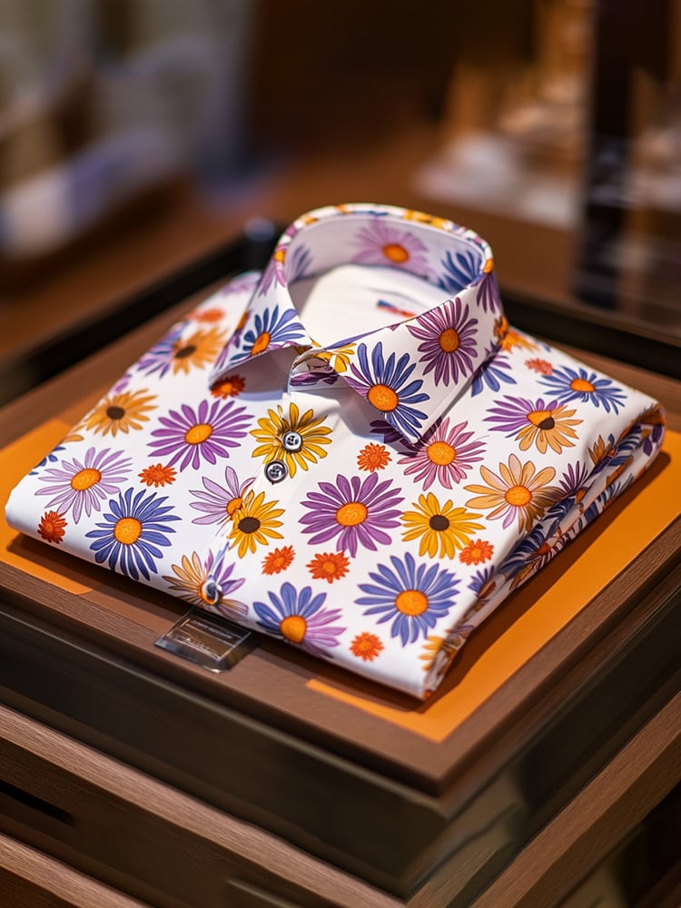 Camisa ejecutivo de lujo floral estampado de manga corta para hombre