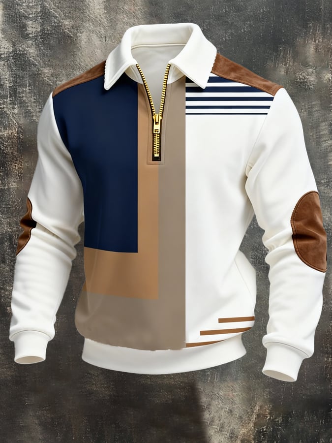 Sudadera retro en bloques de color estampado cierre para hombre