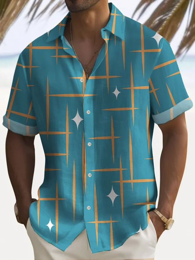 para hombre estampado Lapel camisa