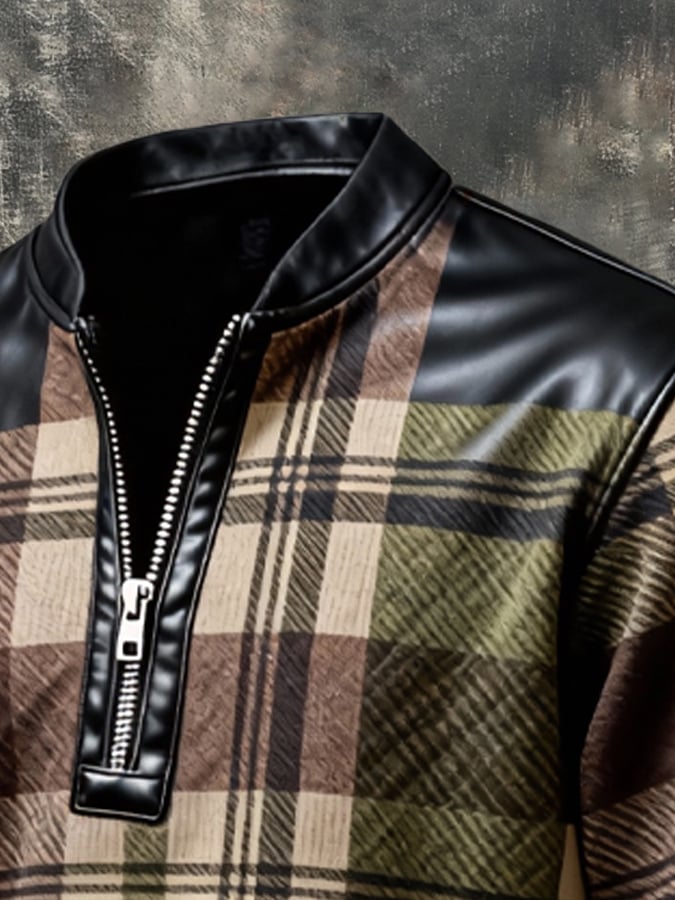 Sudadera vintage Color-Block estampado con cierre con gorrasucha para hombre