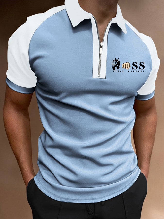 Camisa polo Letter estampado Lapel Zipper Pullover casual para hombre