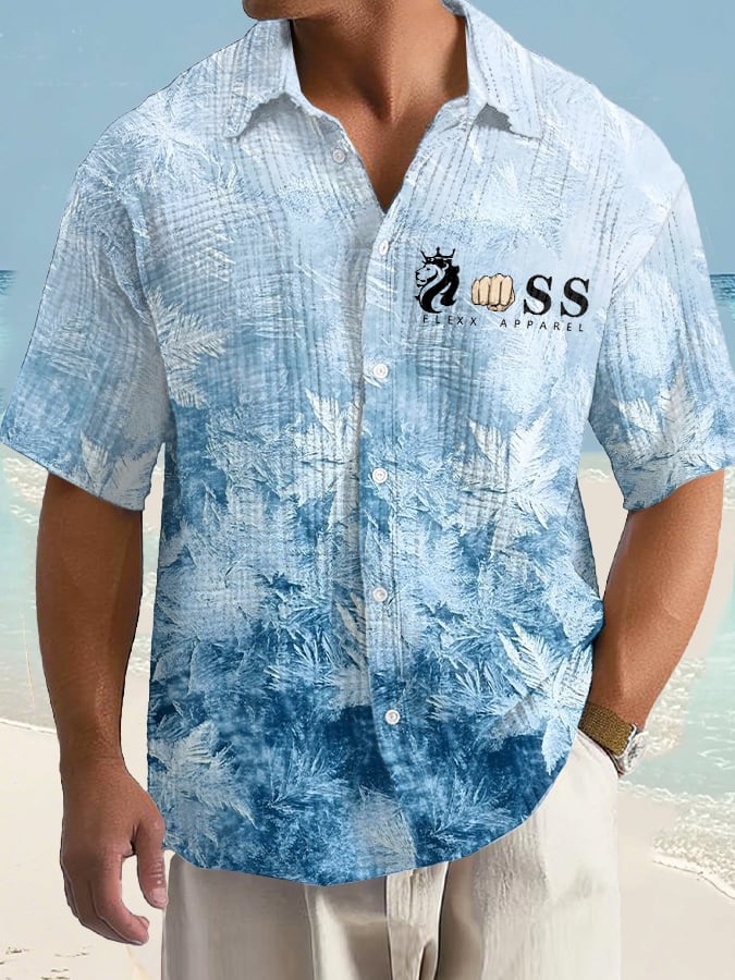 Camisa casual Contrast Color Holiday Bubble Wrinkle para hombre