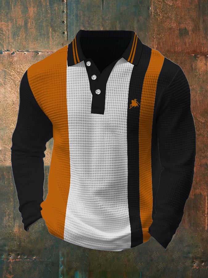 Camisa polo ejecutivo casual Waffle Fabric de manga larga para hombre