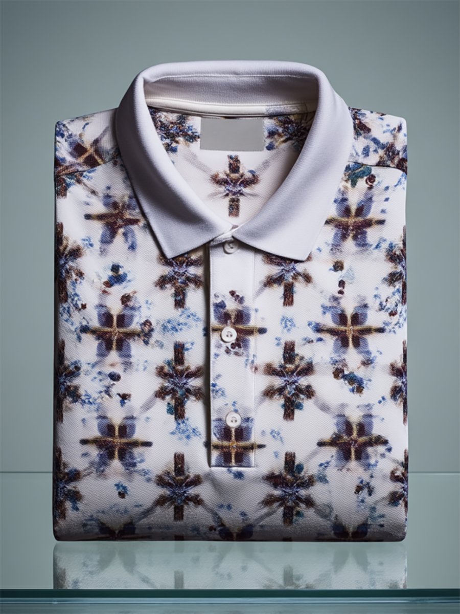 Camisa polo ejecutivo casual Cross Faith Art Button de manga corta para hombre