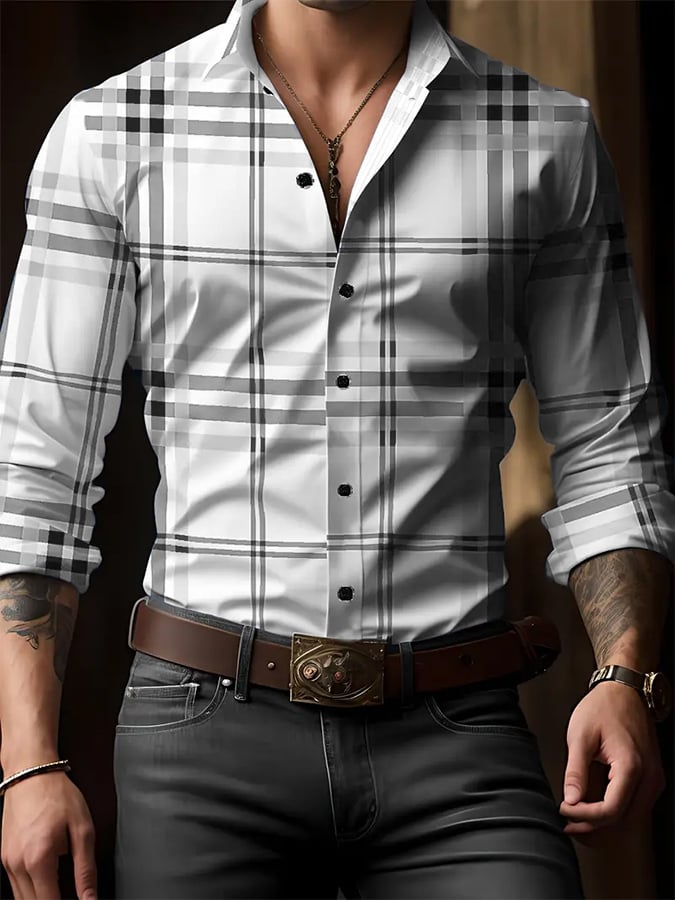 para hombre Plaid ejecutivo casual camisa
