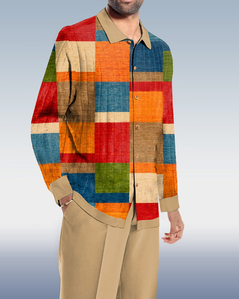 Casual Lightness en bloques de color Splice Walking Suit de manga larga Set para hombre