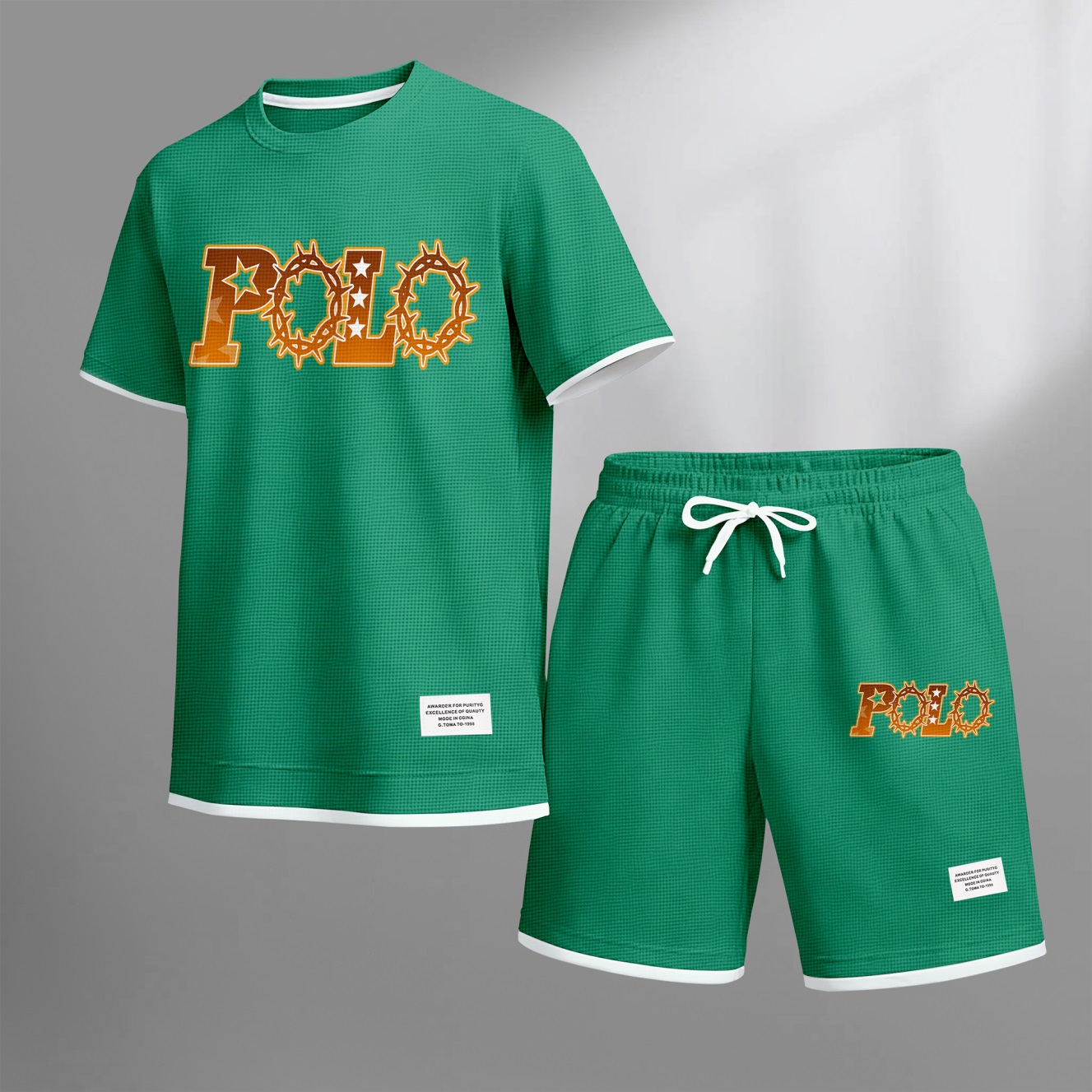 Camisa retro Thorns estampado Waffle Fabric de manga corta And shorts Set para hombre