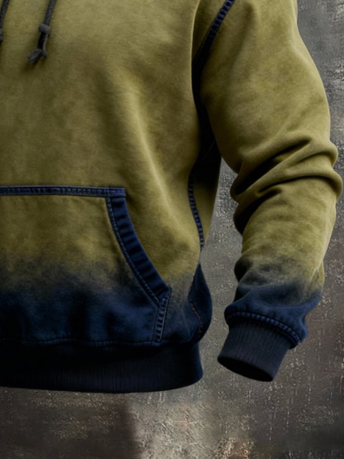 Sudadera retro Stitching Contrast Color Hooded para hombre