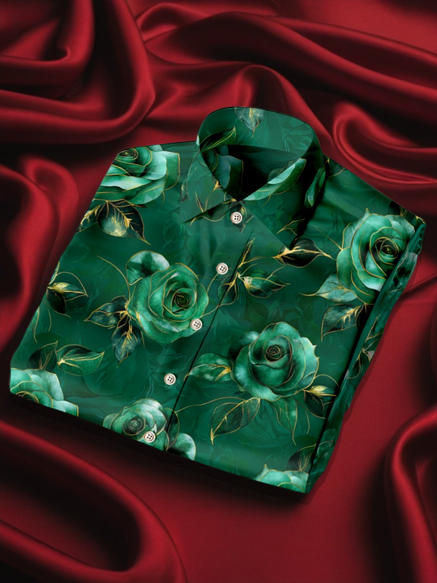 Camisa seda vintage Rose de lujo ejecutivo de manga larga para hombre
