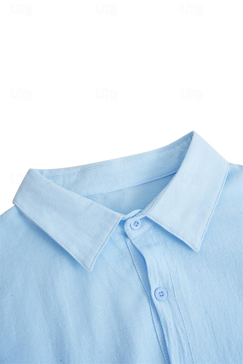 Camisa de lino camisa Summer camisa Beach Wear Button Up camisa Plain casual para uso diario Black White Pink Navy Blue de manga larga Turndown Spring & Summer Clothing Apparel para hombre - vista 1