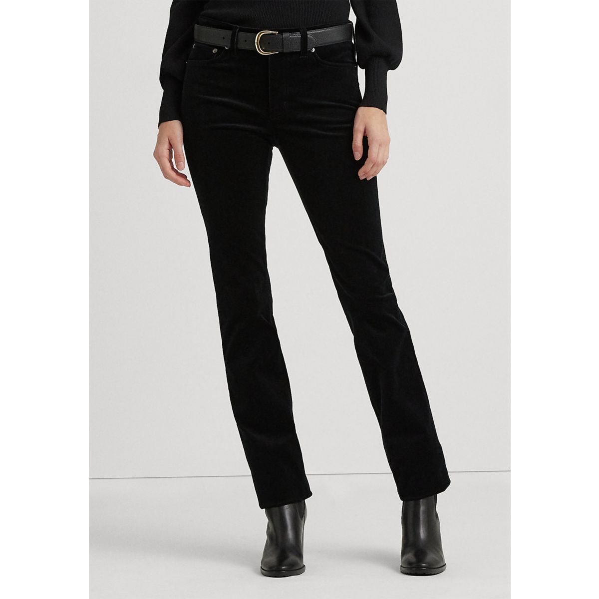 Stretch Corduroy Mid Rise Straight Pants - 7