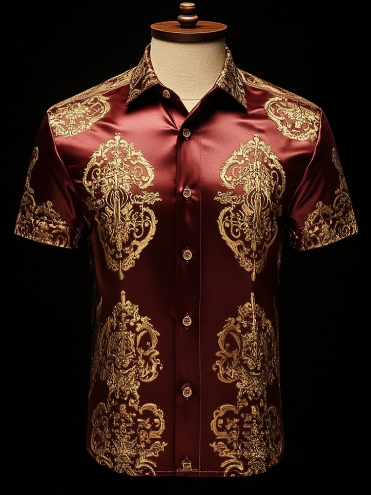 Camisa satén Luxe estampado de manga corta Button para hombre