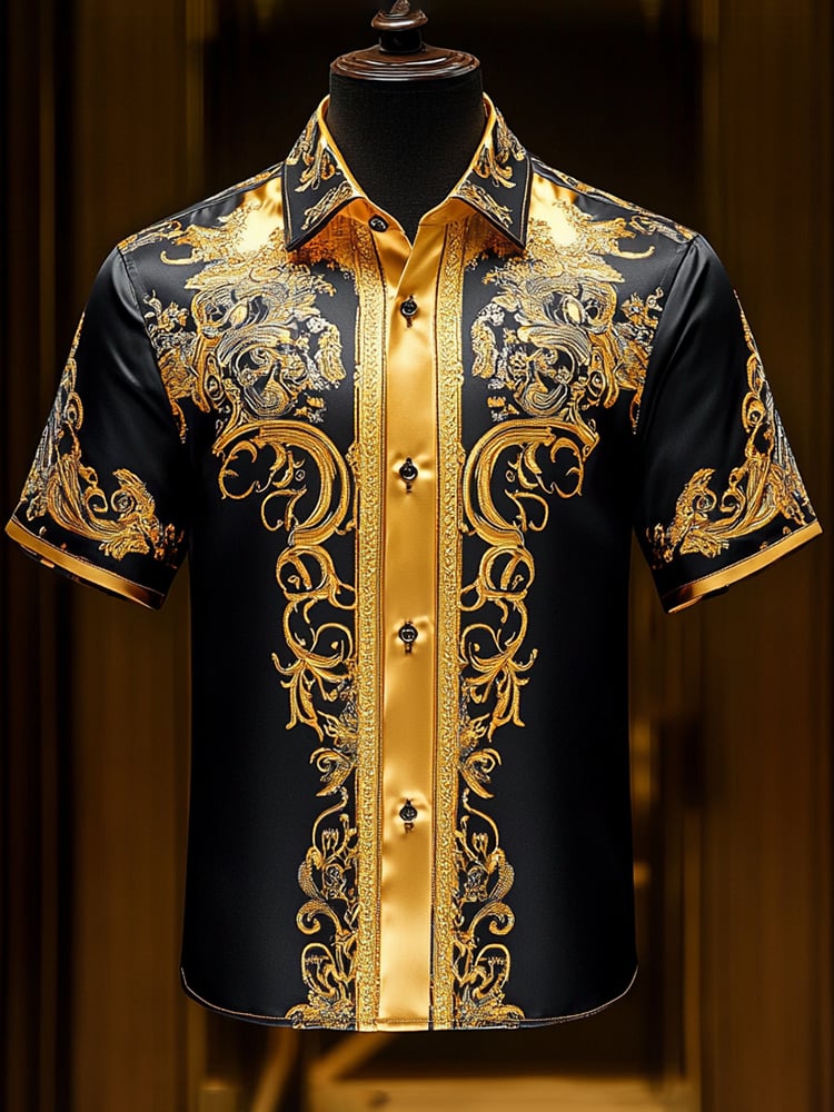 Camisa satén Luxe estampado de manga corta Button para hombre
