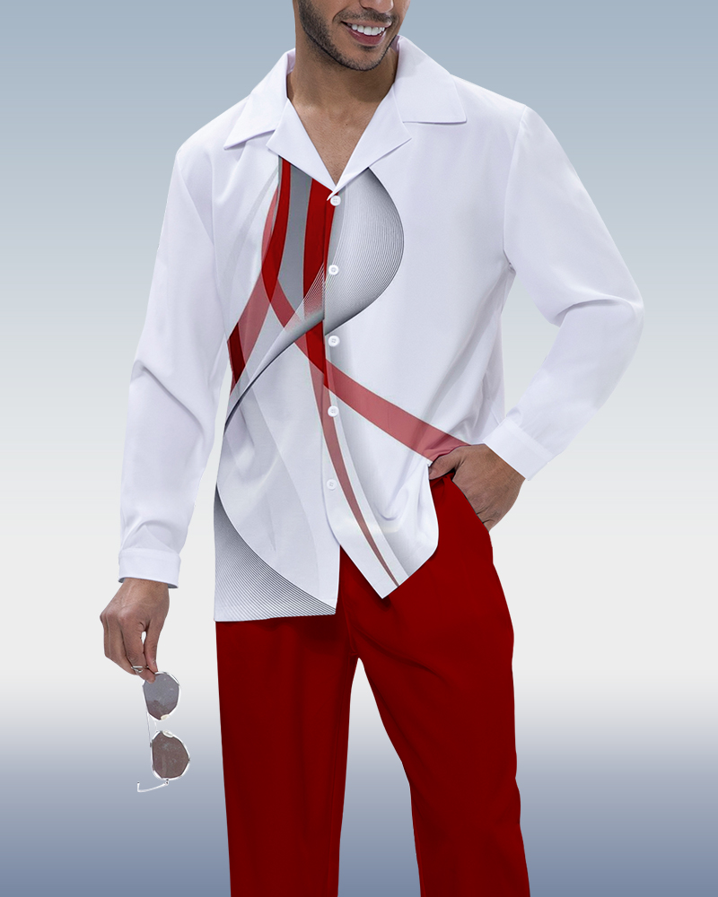Suitmens Colorblock Gradient estampado de manga larga Walking Suit 229 para hombre