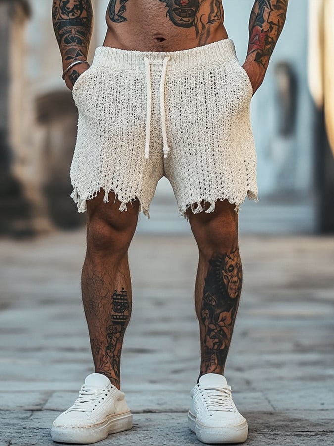 Shorts ligero tejidoted Beveled Vacation casual para hombre