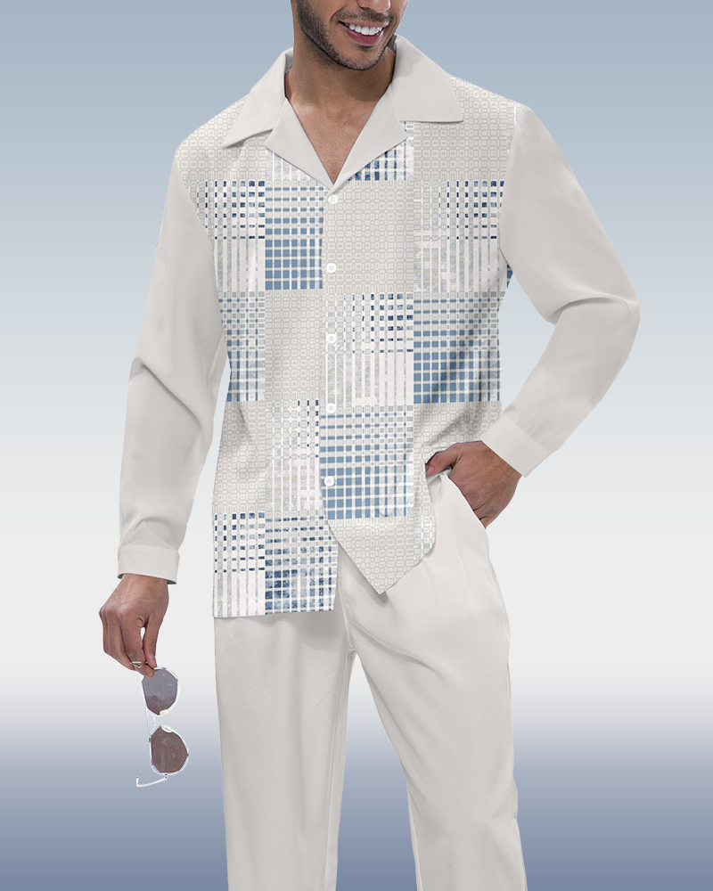 Camisa en bloques de color estampado de manga larga Walking Suit 611 para hombre