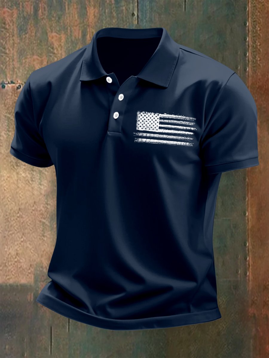 Camisa polo para exterior Independence Day American Flag Button de manga corta para hombre