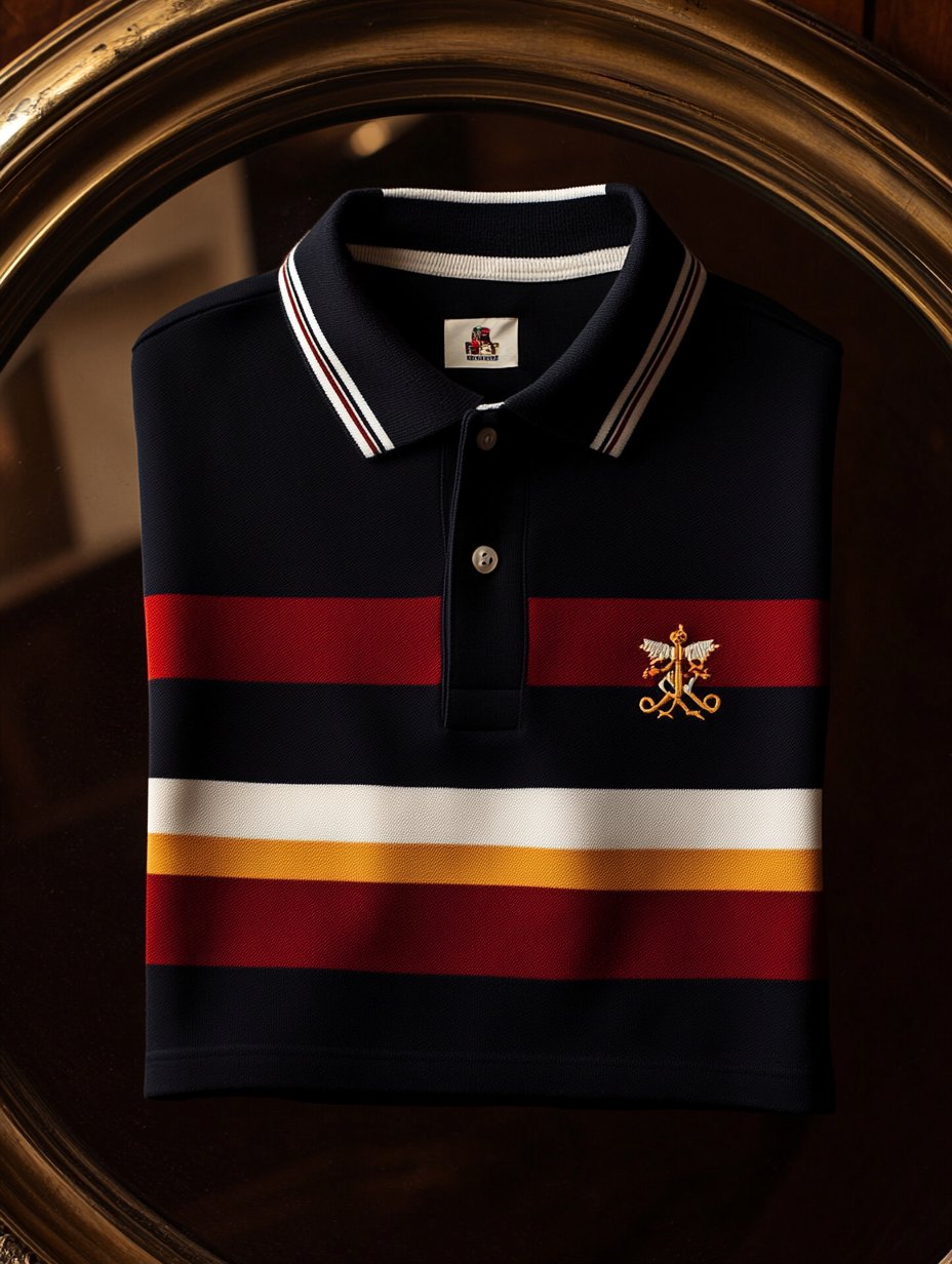 Camisa polo retro ejecutivo rayas estampado de manga larga para hombre