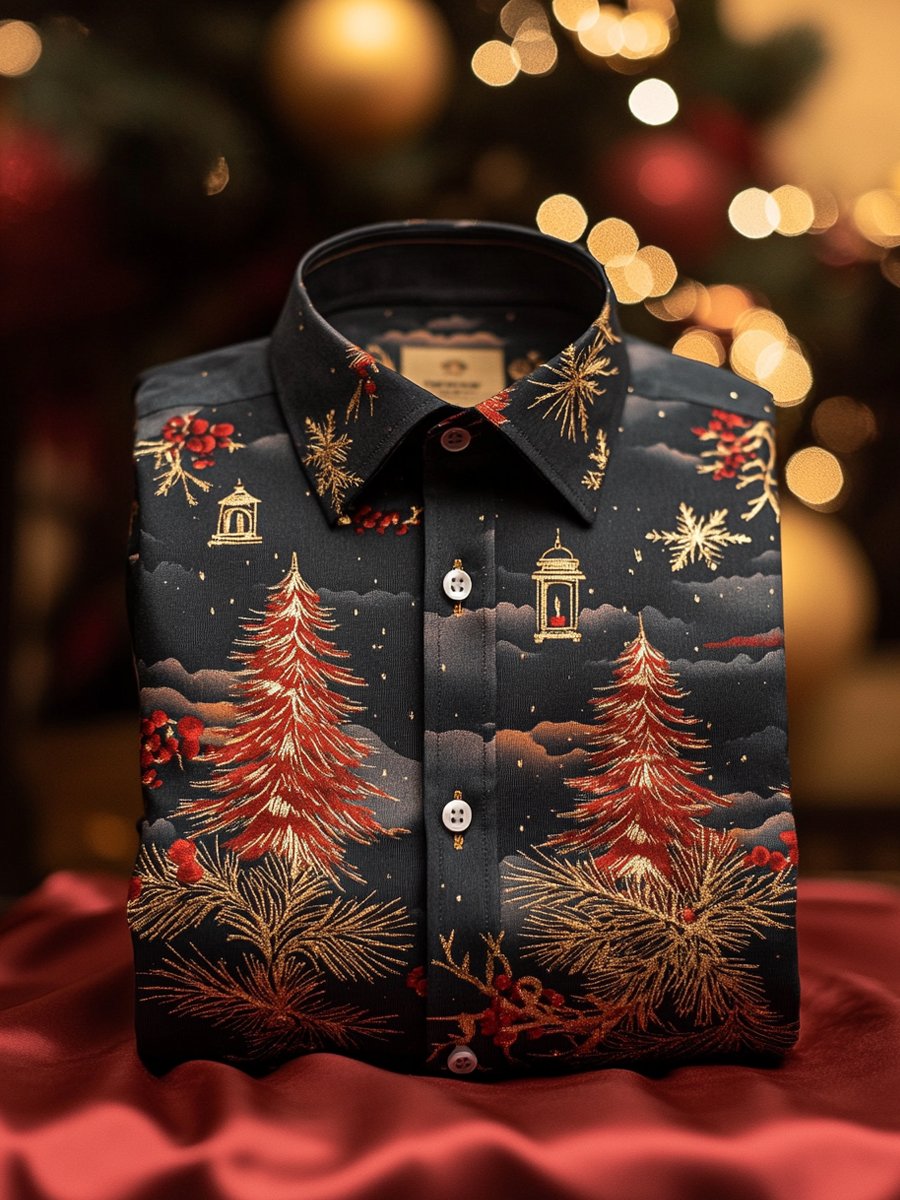Camisa Christmas ejecutivo de lujo de manga larga para hombre