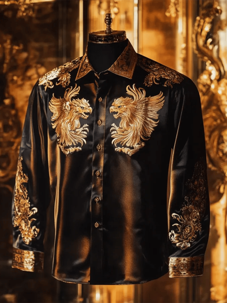 Camisa satén Luxe de manga larga con botones para hombre