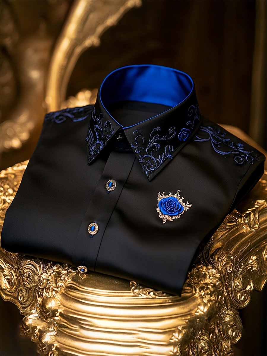 Camisa satén Luxe Rose de manga larga con botones para hombre