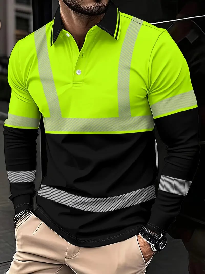 Camisa polo retro ejecutivo estampado de manga larga para hombre
