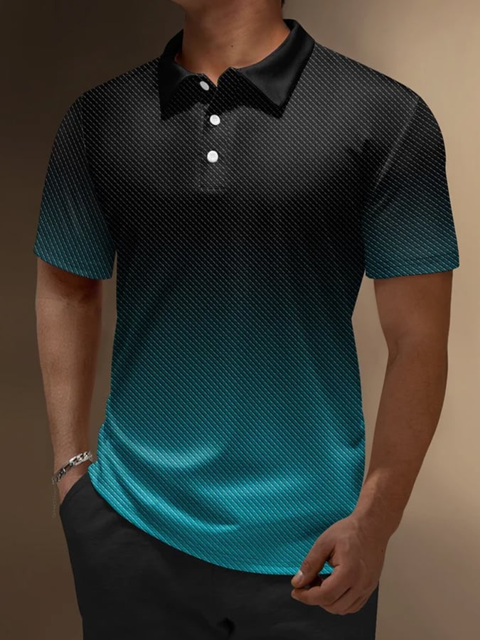 Camisa polo vintage degradado estampado solapa casual para hombre