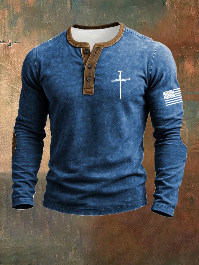 Faith estampado Henley Top para hombre