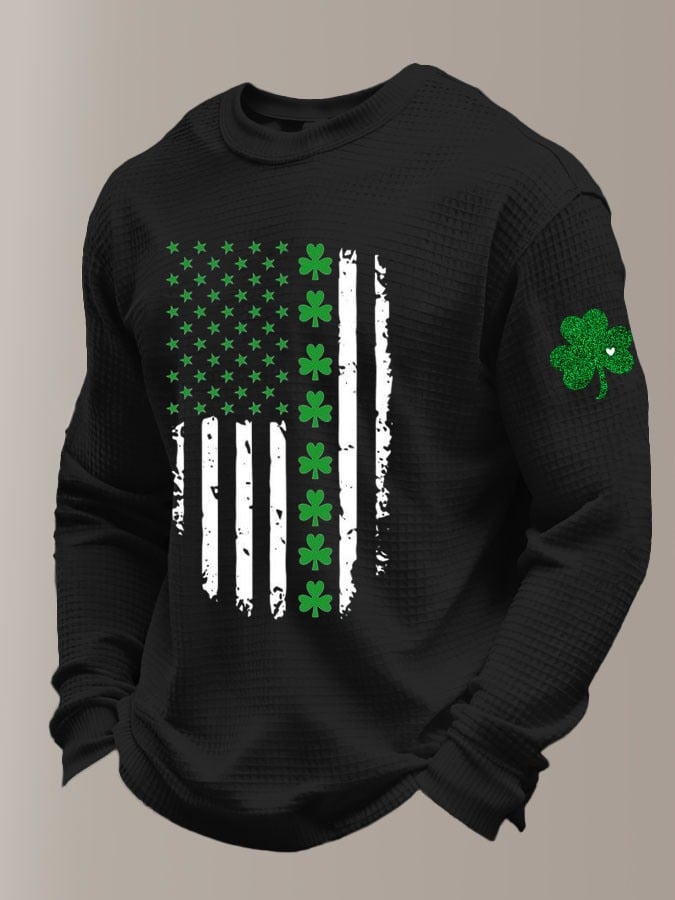 St. Patrick's Day Flag estampado casual de manga larga Top para hombre