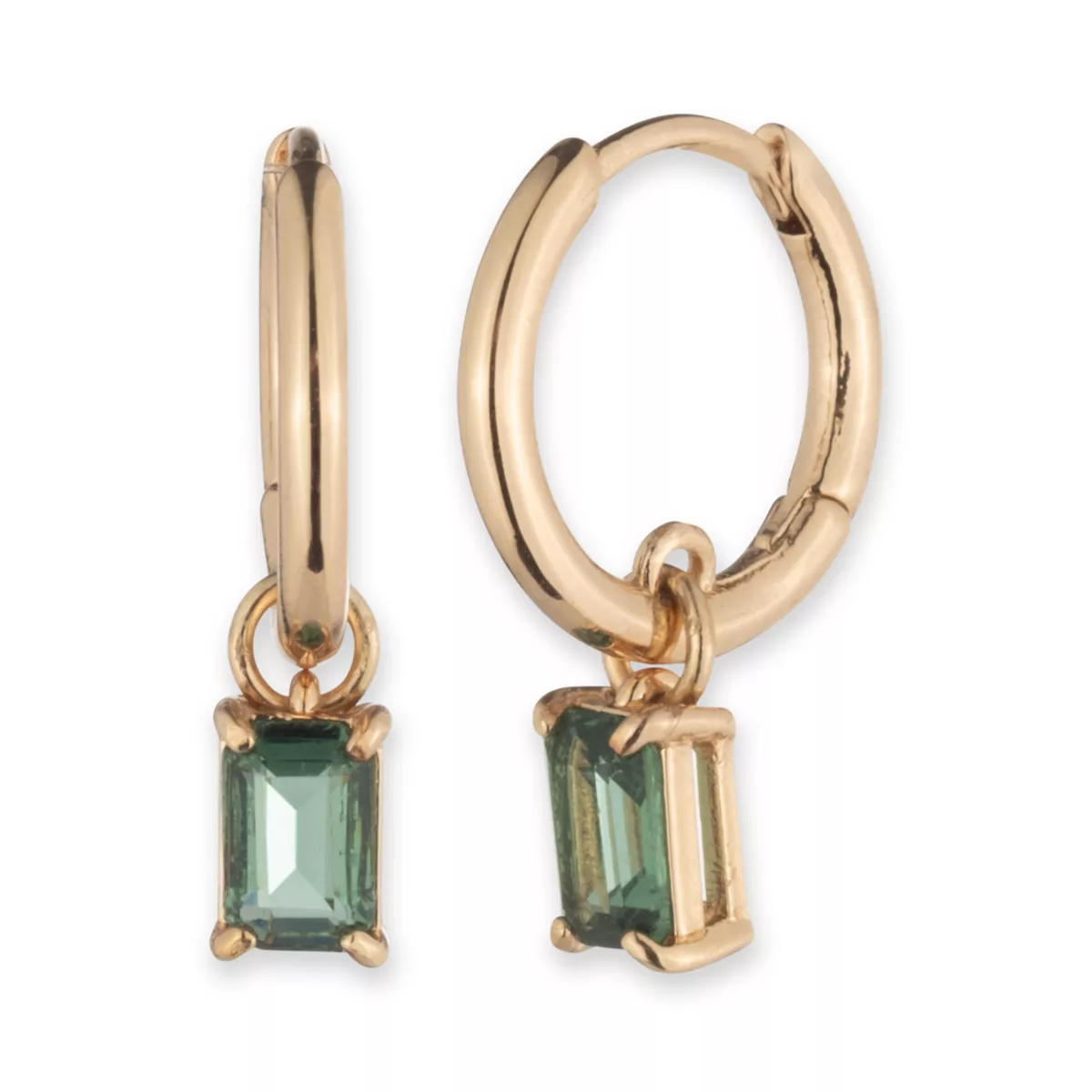 Gold Tone Hoop with Drop Stone Earrings - 1