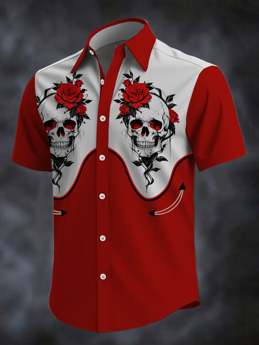 Camisa Dark Skull estampado casual de manga corta para hombre
