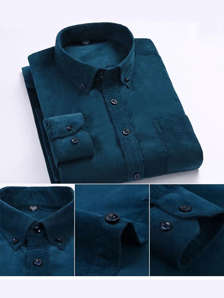 Camisa de algodón pana de manga larga para hombre