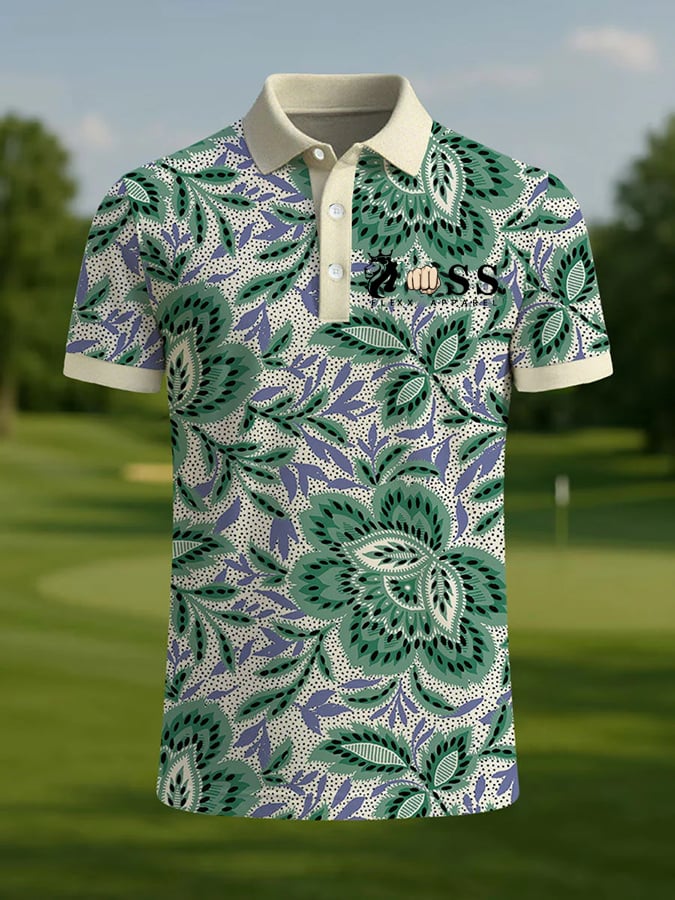 Camisa polo retro Letter Design estampado casual para hombre