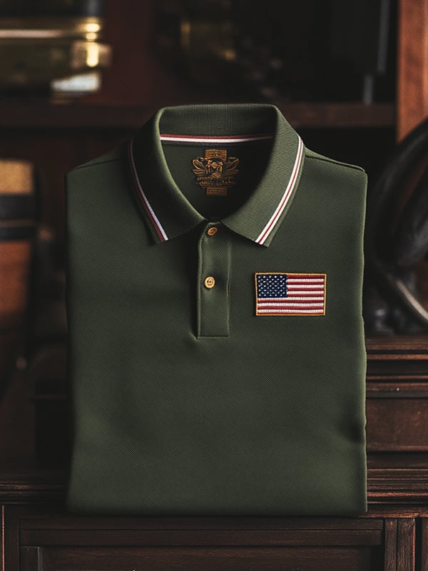 Camisa polo clásico ejecutivo Flag Independence Day de manga corta para hombre