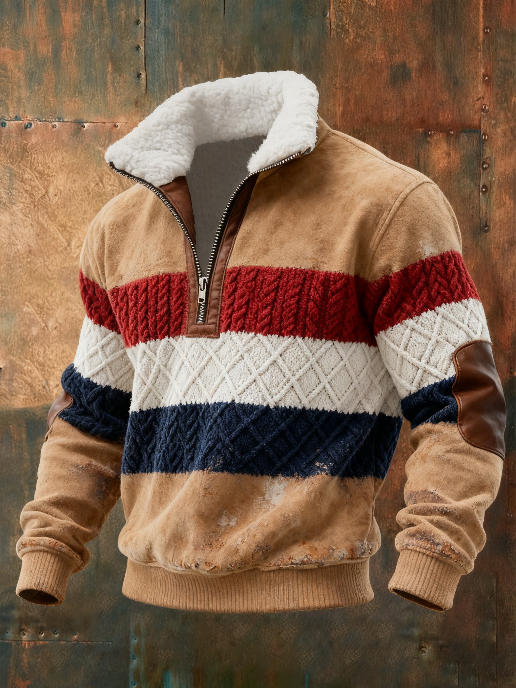 Sudadera geométrico estampado Twist Stitch Diamond Stitch casual para hombre